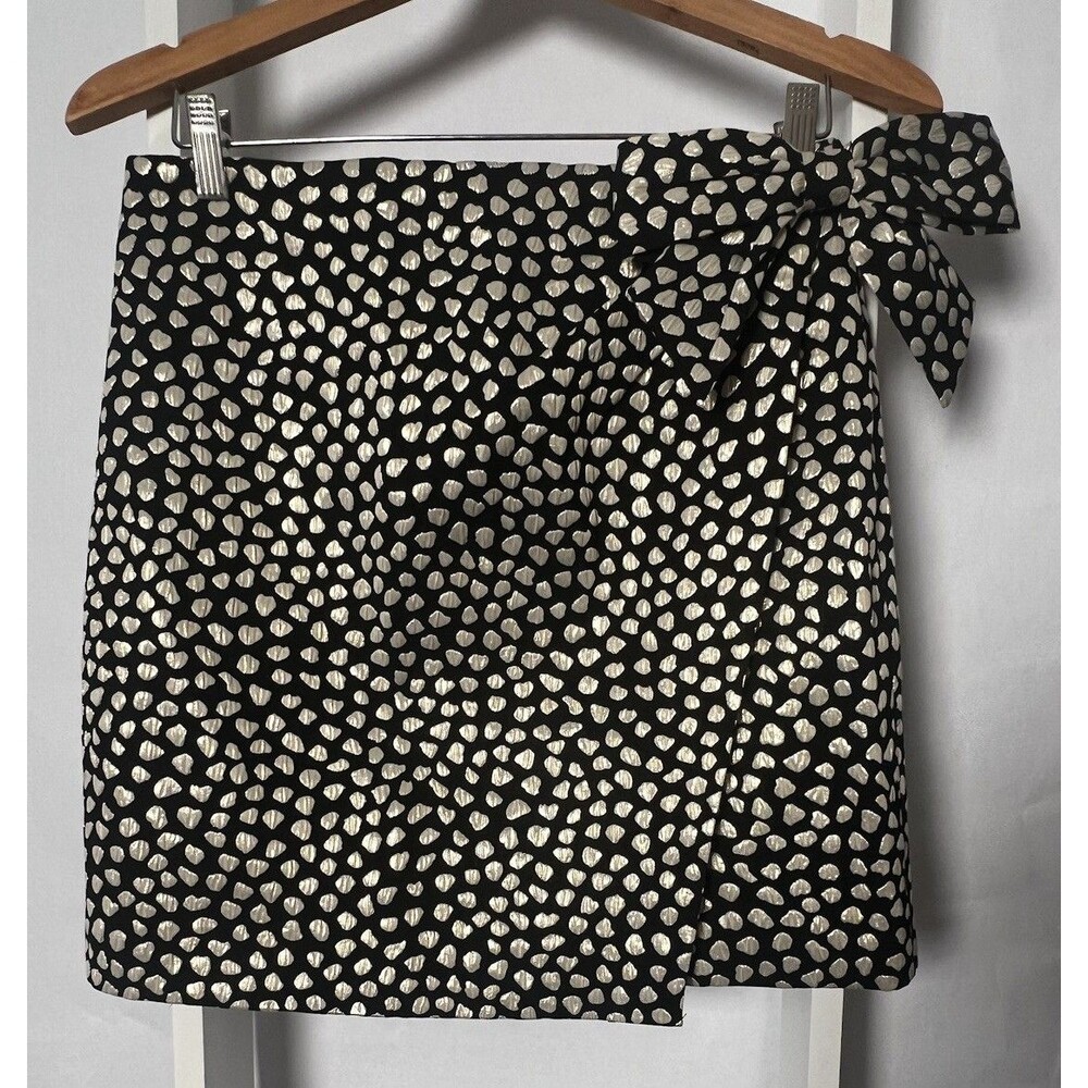 J.Crew Short Skirt Womens 8 Black Gold Lurex Bow at Waist NWOT Lined Zipper RARE